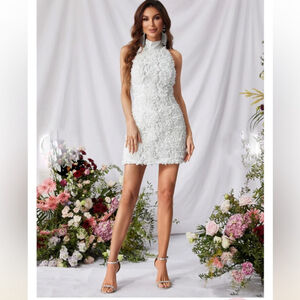 Faerity white rosette 3D halter dress Fits Medium